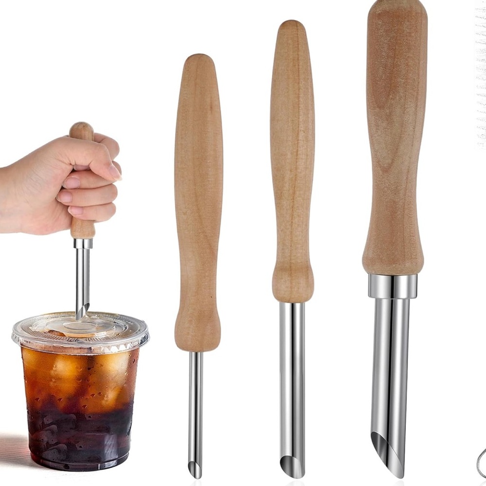 NWT PCS Straw Puncher for Plastic Lids, Stainless Steel Hole Punchers Wood